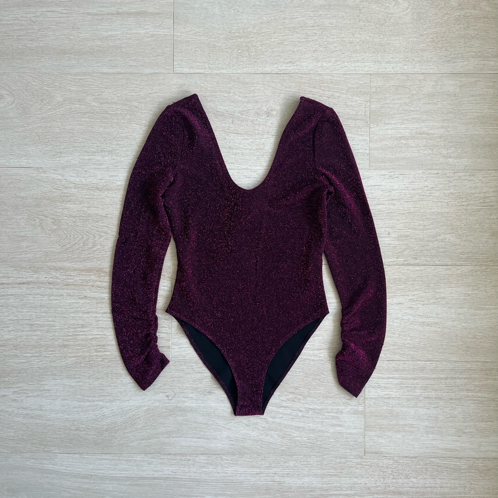 ZARA purple glitter long sleeve bodysuit. NWT. Size Small.